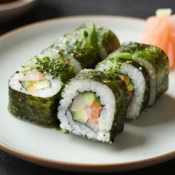 a photo of sushi on a plate, recipe, beautiful lighting, high detail,
