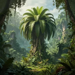 a giant plant in the exotic jungle, landscape, alex ross, giga, david finch, concept art, matte painting, highly detailed, rule of thirds, dynamic lighting, cinematic, detailed, denoised, centerd