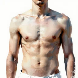abstract closeup of a thin, athletic physique man's body made of abstract, thick flowing dramatic brush strokes, no face, strong wind, white background, matte colors, impressionist, extreme motion, trending on artstation