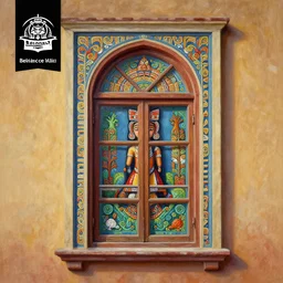 a painting beautiful window, art print, a ultrafine detailed painting by wix and aguilera reyes, behance contest winner, vintage, native art, trend in behance hd, 2 d game art, detailed painting