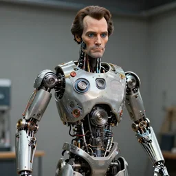 animatronic John Malkovich, exposed mechanics, photo, Stan Winston studios, detailed, 4k