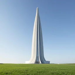the single magical tall tower fantasy building, grass field, grand landscape building art by donato giancola and greg rutkowski, digital art, trending on artstation, symmetry!!, epic composition, wide angle shot, colorful skies
