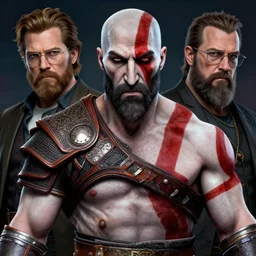 a highly detailed beautiful portrait of andy milonakis as kratos, by gregory manchess, james gurney, james jean, glasses