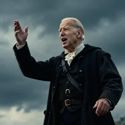 cinematic film still of joe biden as sir william wallace shouting in braveheart movie, 8 k, epic moody sky, dramatic lighting