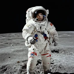 a re-imagination of Neil Armstrong as a Soviet Cosmonaut, in the moon in the 70s, earth reflection on his visor, holding the Soviet flag, moments that made history, The Worker Times, defining image, award-winning photography, Socialist Realism