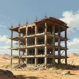 a beautiful hyperdetailed anime illustration of unfinished building nature architecture industrial architecture abandoned townhome by philip johnson, desert cgsociety, archdaily, wallpaper, highly detailed, trending on artstation.