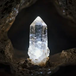 a glowing crystal is sitting inside a dark cave, rule of thirds, clear focus, bokeh effect, high res, hasselblad, dslr, professional, cinematic