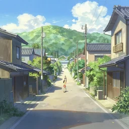 a suburban japanese street in a rural town, key visual, a digital painting by makoto shinkai and james gurney, trending on artstation, highly detailed