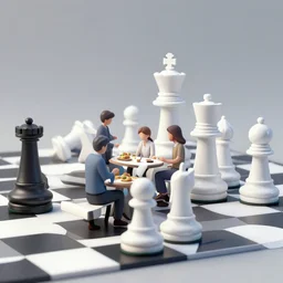 Giant chess pieces having lunch