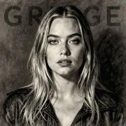 grunge drawing of margot robbie in the style of the grudge