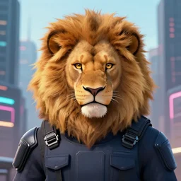 beautiful portrait commission of a male furry anthro lion fursona wearing a cyberpunk swat uniform in a cyberpunk city at night in the rain. character design by charlie bowater, ross tran, artgerm, and makoto shinkai, detailed, inked, western comic book art