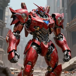 a futurecore ornate boxing humanoid mecha in ruin city, baroque, mechanical structure, by real steel ( 2 0 1 1 ) and pacific rim and machine warrior 5, cryengine, frostbite 3 engine, scarlet and black scheme, sharp focus, 8 k realistic, high definition, insanely detailed, bright, ray tracing, realistic shaded, smooth face