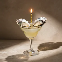 oyster cocktail with birthday candle