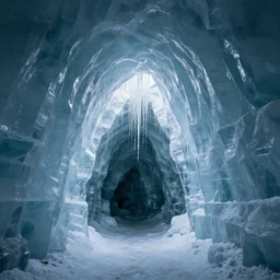 a sparkling ice cave, realistic, high detail, hd