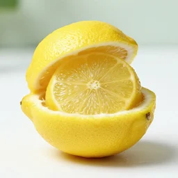 A lemon with a mango inside of it