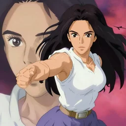 kim kardashian as anime character attacking high detailed hd crunchyroll anime action scene hayao miyazaki face closeup