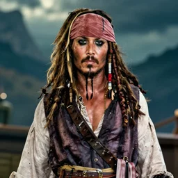 detailed ultrarealistic medium shot photography of nicholas cage as jack sparrow cinematic