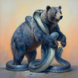painting of hybrid between bear & snake, animal has snake body, intercrossed animal, by zdzislaw beksinski, by lewis jones, by mattias adolfsson, cold hue's, warm tone gradient background, concept art, beautiful composition, digital painting