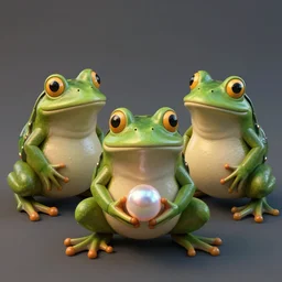 three - headed frog holding a pearl ; 8 k, unreal engine