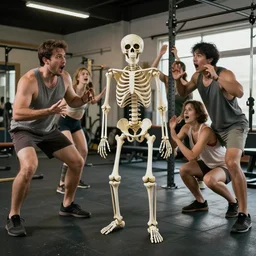 a skeleton at the gym scares people
