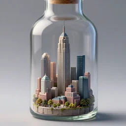 tiny miniature city inside a glass bottle. digital fantasy illustration, sharp focus, smooth, crisp, detailed, hd, trending on artstation