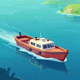 a painting of a boat in a body of water, computer graphics by andre pijet, behance contest winner, pop surrealism, 2 d game art, digital illustration, outrun