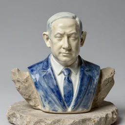 ceramic statue of benjamin netanyahu from 2 0 0 bc. ceramic, clay, rock, product photography