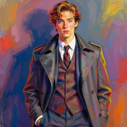 vivid colors, character sheet, fine details, front view, greg rutkowski, kim jung gi, human, suit vest, longcoat