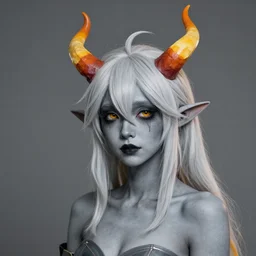 vriska serket with gray skin and candy corn colored horns