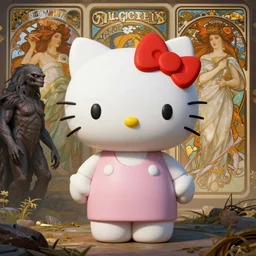 hello kitty by artgerm and H R Giger and alphonse mucha