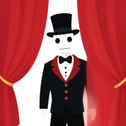 puppet master in tuxedo behind red curtains, clean cel shaded vector art. shutterstock. behance hd by lois van baarle, artgerm, helen huang, by makoto shinkai and ilya kuvshinov, rossdraws, illustration.