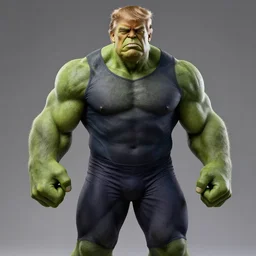 photorealistic hulk in tight spandex with trump's face