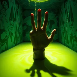 a room of oil, water caustics, the giant hand is inside, hatred, fear, film still from the movie directed by denis villeneuve and david cronenberg with art direction by salvador dali and dr. seuss