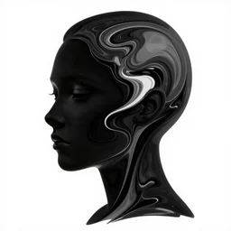 epic concept art. abstract female face silhouette mixing with black and color liquid fluid paint. abstract sculpture. art deco swirls. masterpiece by michelangelo. concept art, matte painting. makoto shinkai, wlop, victo ngai
