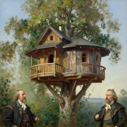 amazing treehouse, oil on canvas, highly detailed, masterpiece painting, by ivan shishkin and aivazovsky