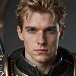 close - up portrait of a handsome fair - haired prince in warhammer 4 0 k, azure eyes, intricate, highly detailed, trending on artstation, concept art, slightly smooth, sharp focus, art by raymond swanland and zdzisław beksinski