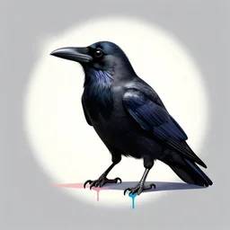 a crow, vi, side portrait, striking, defiant, spotlight, paint drips, paint splatter, vibrant colors, 1 9 years old, beautiful eyes, by marco paludet and gianni strino and marion bolognesi