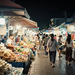chiang mai night bazaar, thailand, a colorized photo, colorized, # film, movie still
