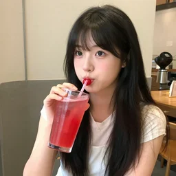 photograph of a girl drinking cherry crush