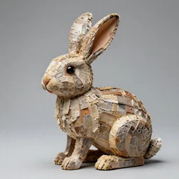 sculpture of 🐇, made of recycled materials, detailed,