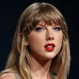 a front - faced clear close - up studio portrait of taylor swift looking 1 0 degrees to her right, dramatic cinematic lighting, trending on artstation, fine details, 8 k, highly detailed, beautifully composed