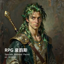 Slender Male Bard with Green Hair looking Shifty, RPG Character Reference, Oil Painting, Trending on Artstation, octane render, Insanely Detailed, 8k, HD
