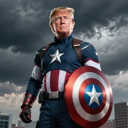 Donal Trump as captain America, high resolution photo realistic