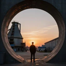 watching beautiful sunset from inside of a giant blast furnace