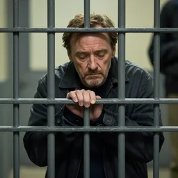 kevin spacey in jail behind bars extremely depressed for his sins 4 k resolution