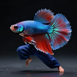 professional digital art of a betta fish doing martial arts, high quality, hd, stylized, hd