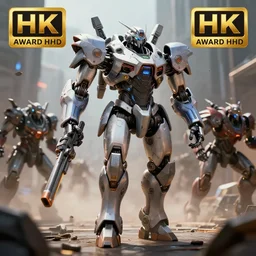 futuristic mech with weapons walking into battle, highly detailed, 8 k, hdr, award - winning, unreal engine, trending on artstation, volumetric lighting