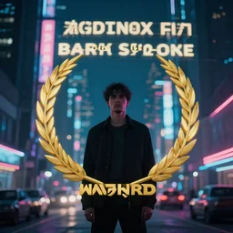 one man standing in front of a cyberpunk city, in the center of the image, neon lights, bokeh, award wining photograph, movie still,