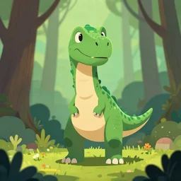 a symmetric portrait of dinosaur in the woods, trending on artstation, central composition, very cartoon, shape focus, high detailed, by anton fadeev