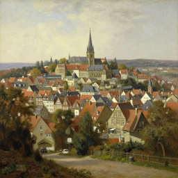 nurburg and the surrounding area, germany in the style of hudson river school of art, oil on canvas